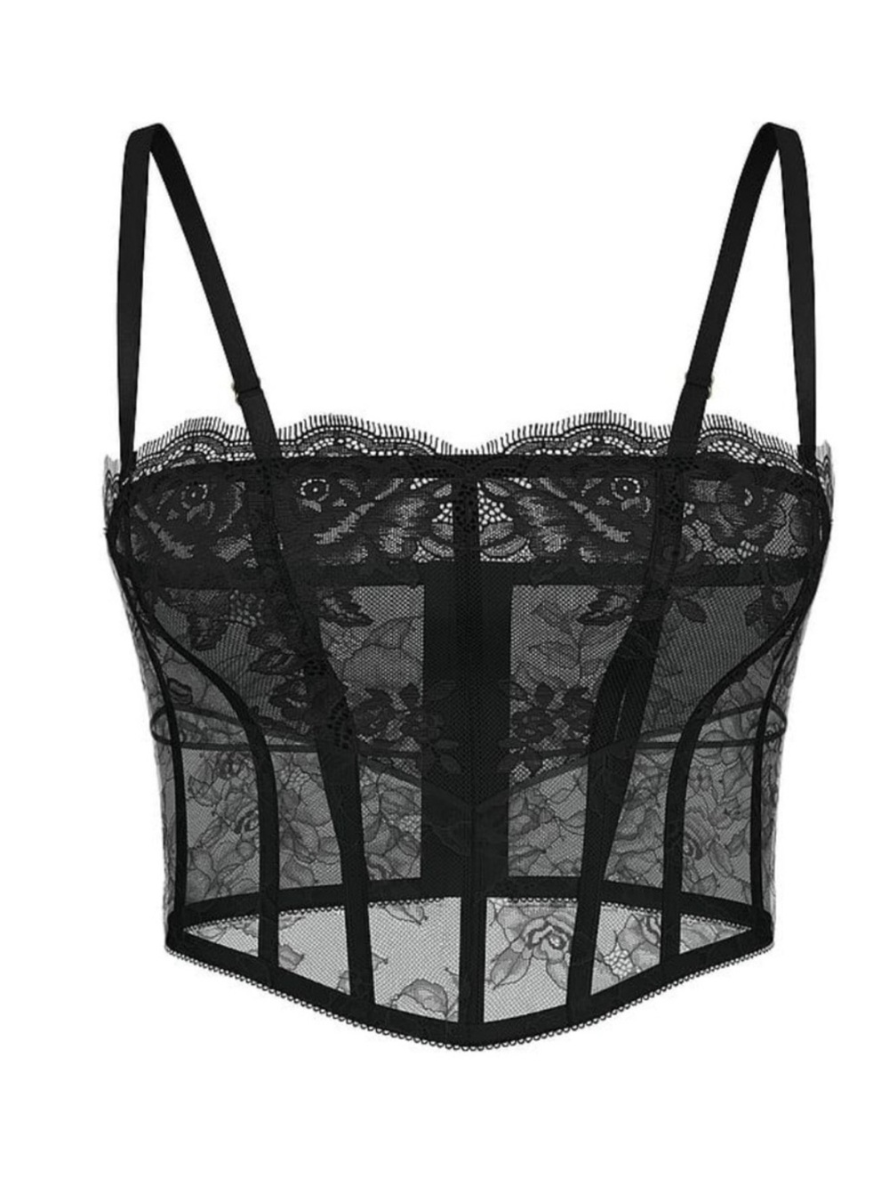 New! Victoria’s Secret Black Sheer Lace Corset Bustier Top 34788